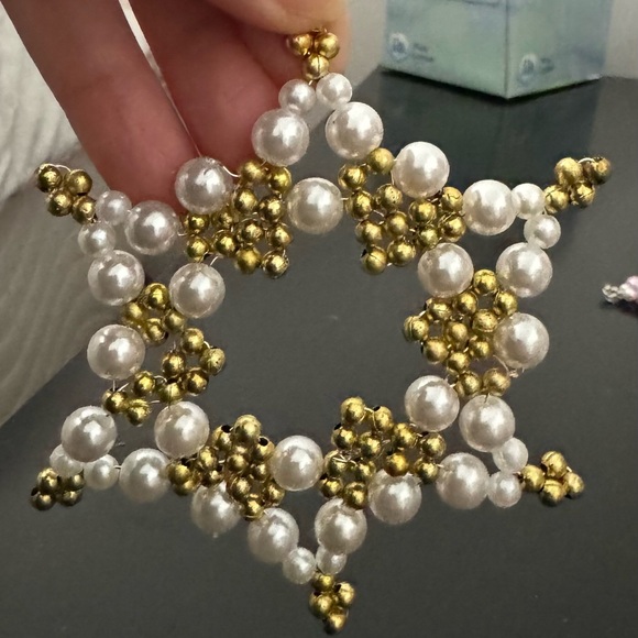 Handmade Christmas ornaments set of 7: 3 angels & 4 stars beaded pearled white - Picture 5 of 16